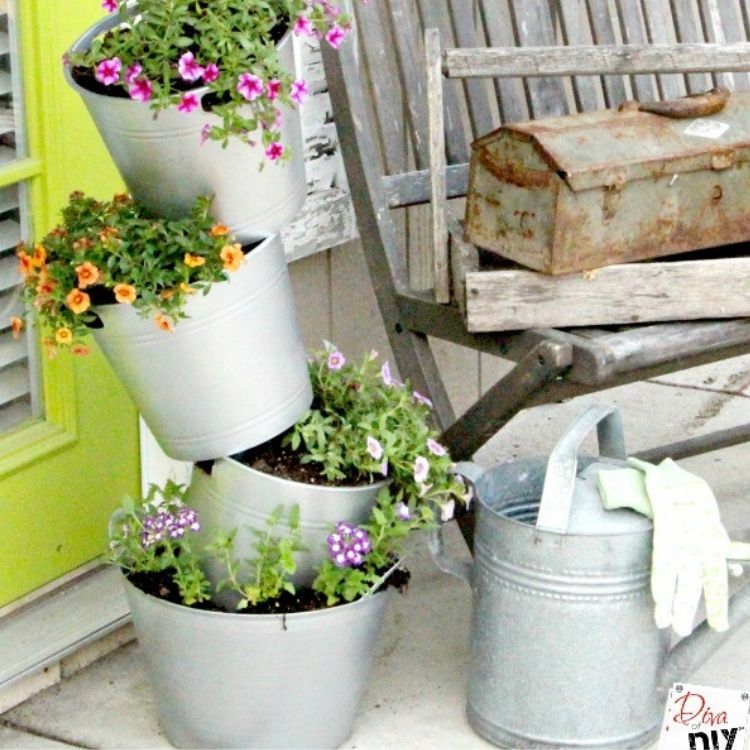 Stacking Faux Galvanized Flower Pots