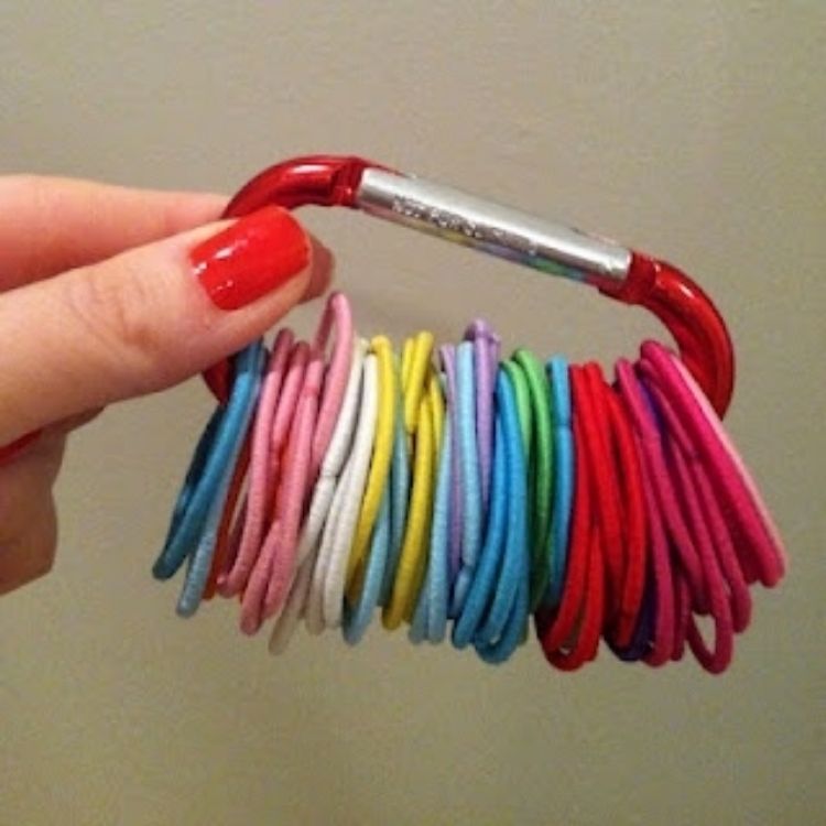 hair elastics on a caribiner