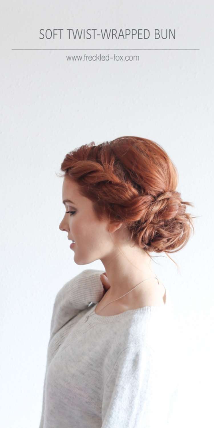 easy bun for summer, side view of a woman with hair twisted into a bun
