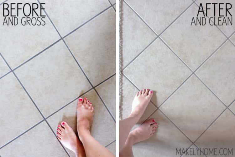 Tile and grout before and after steam cleaning