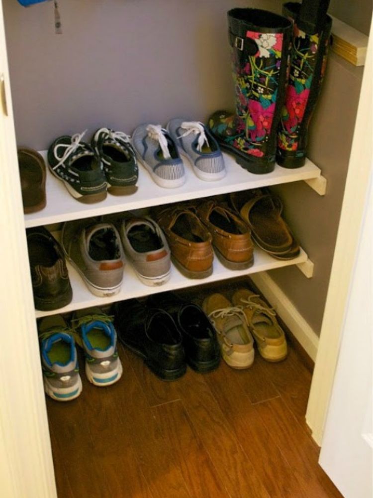 Coat Closet Organization Ideas - Add shoe shelves to maximize space