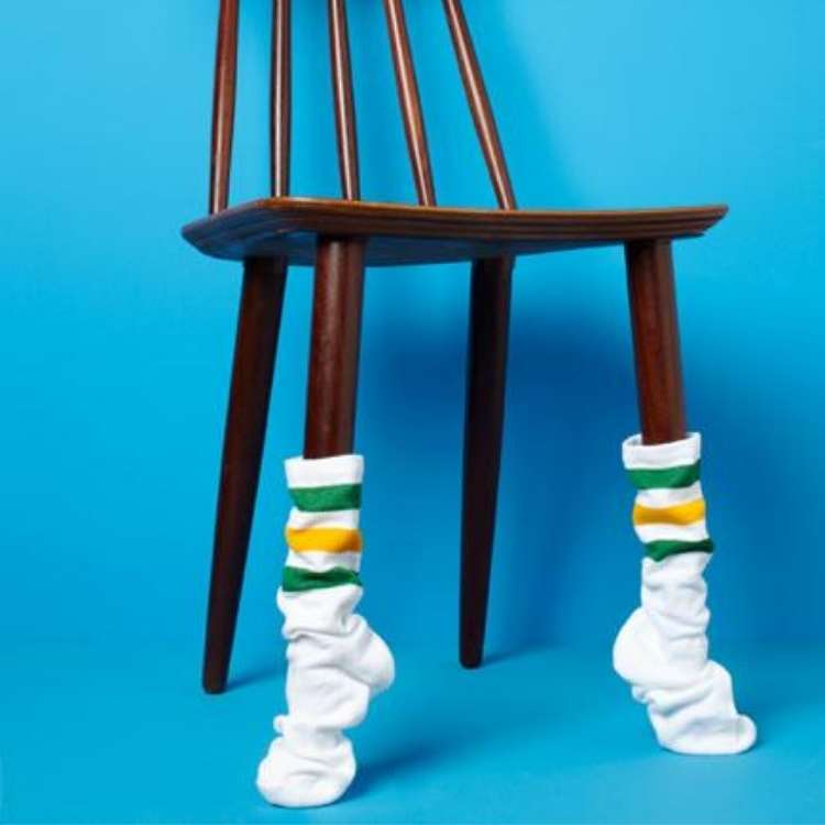 chair with socks over the legs