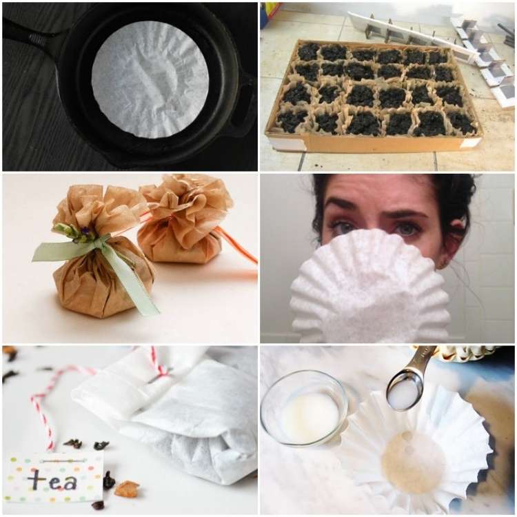 collage of coffee filter uses