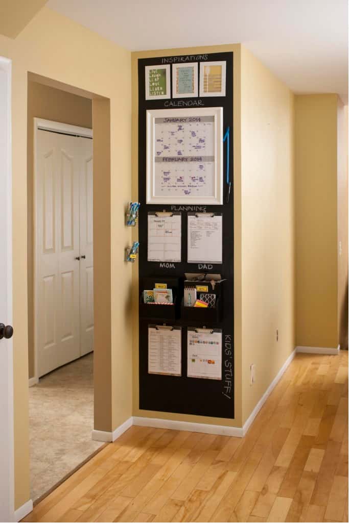 paint a small wall and attach a dry erase calendar, clipboards, bins, and markers to keep your family organized and communicating