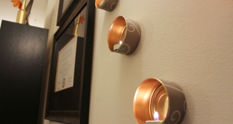 wall mounted tin can tea lights