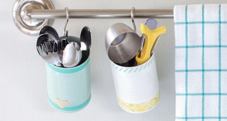 Tin can utensil holder