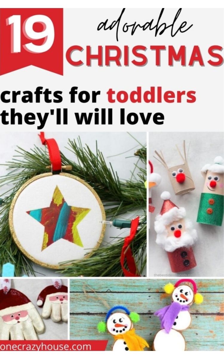 Christmas collage of crafts for toddlers, snow men, star, Santa