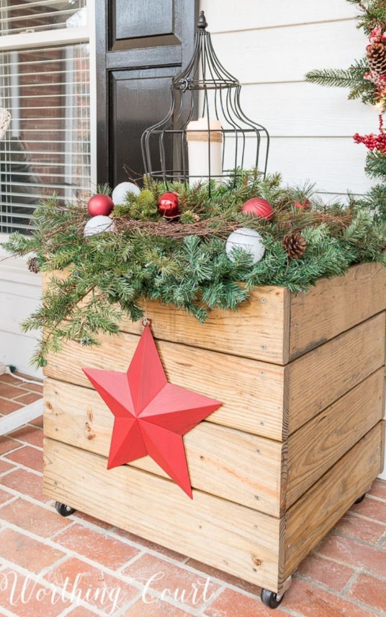 DIY Christmas planters as part of your front porch Christmas decora