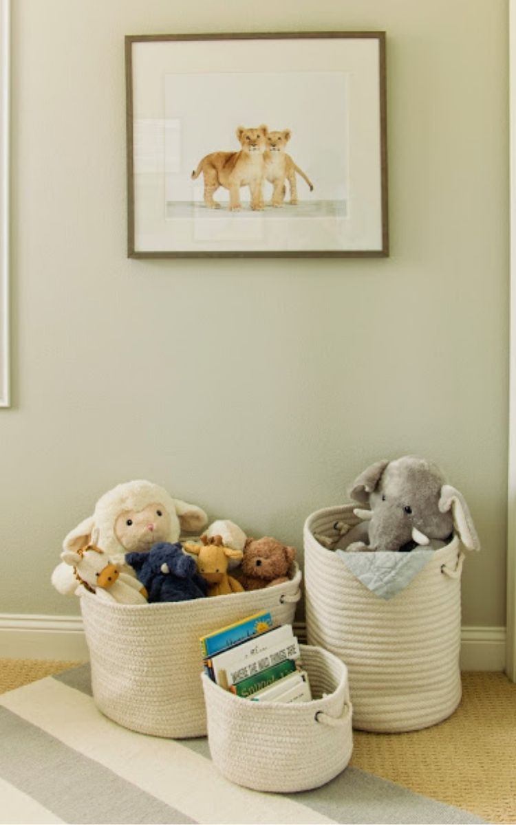 Neutral Woven Baskets for stuffed animal storage