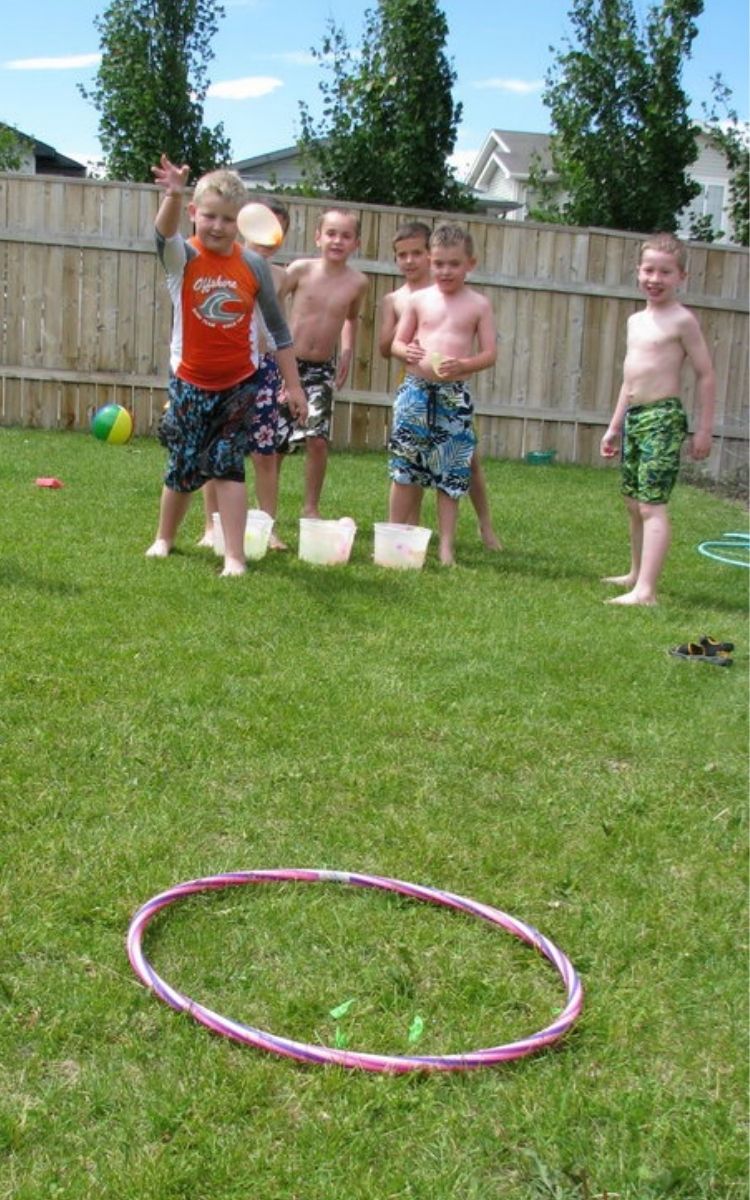 Hula Hoop target toss with water balloons