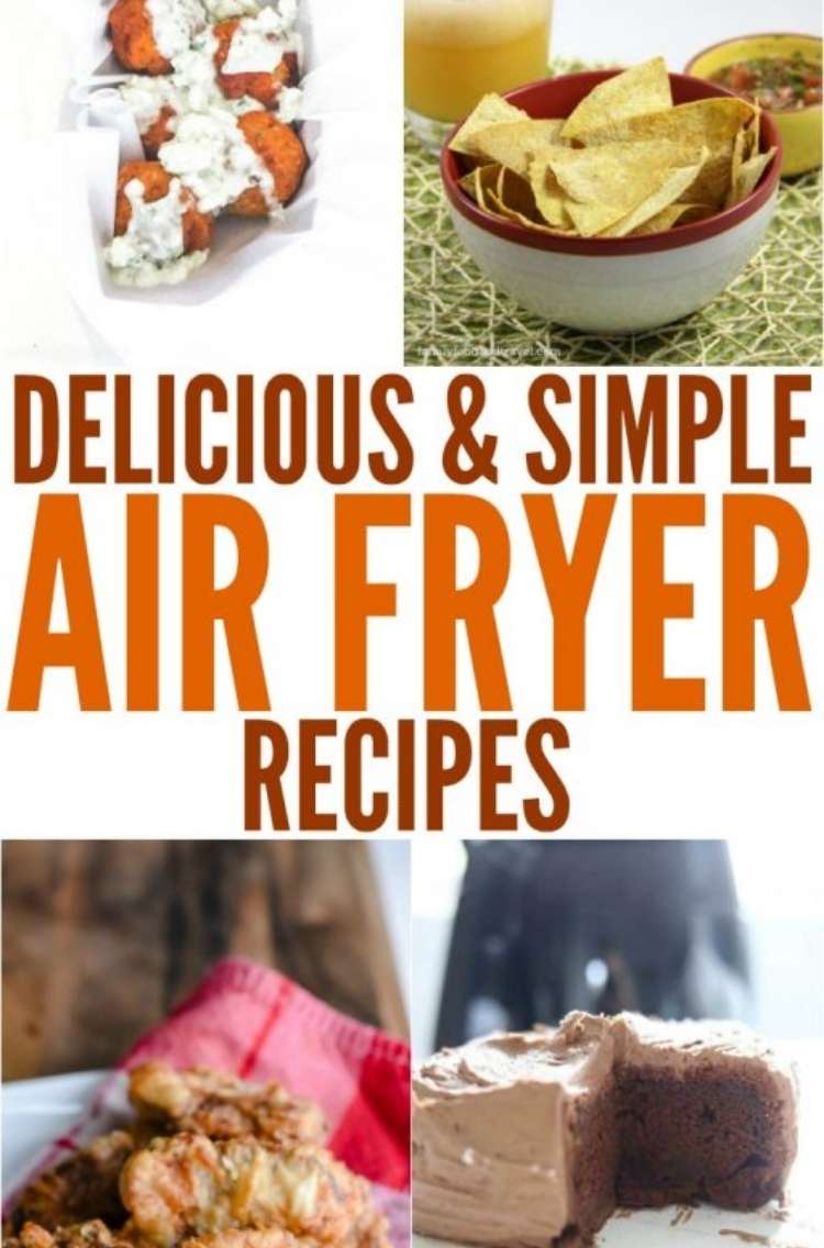 OneCrazyHouse Air Fryer Recipes fried venison steaks on a napkin on a plate, Air Fried buffalo chicken meatballs with dressing on top, bowl of homemade corntortillas with a bowl of salsa and a margarita with a lime and straw in the background, chocolate cake with a slice cut out of it on a plate,