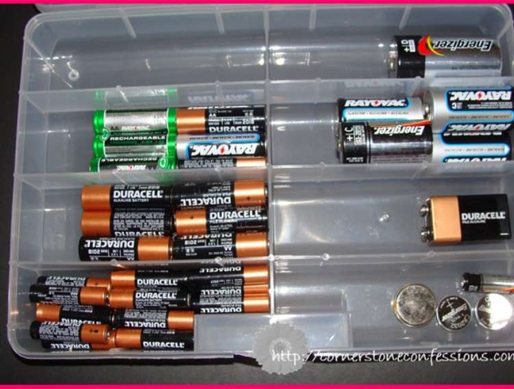 OneCrazyHouse DIY Home Organization plastic organizer filled with batteries