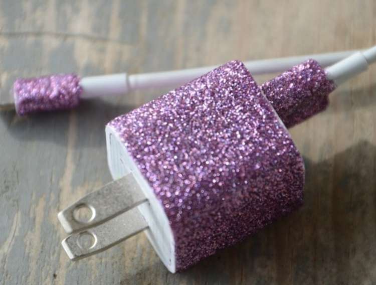 OneCrazyHouse Dorm Room Decor phone charging cable decorated with glitter on both ends