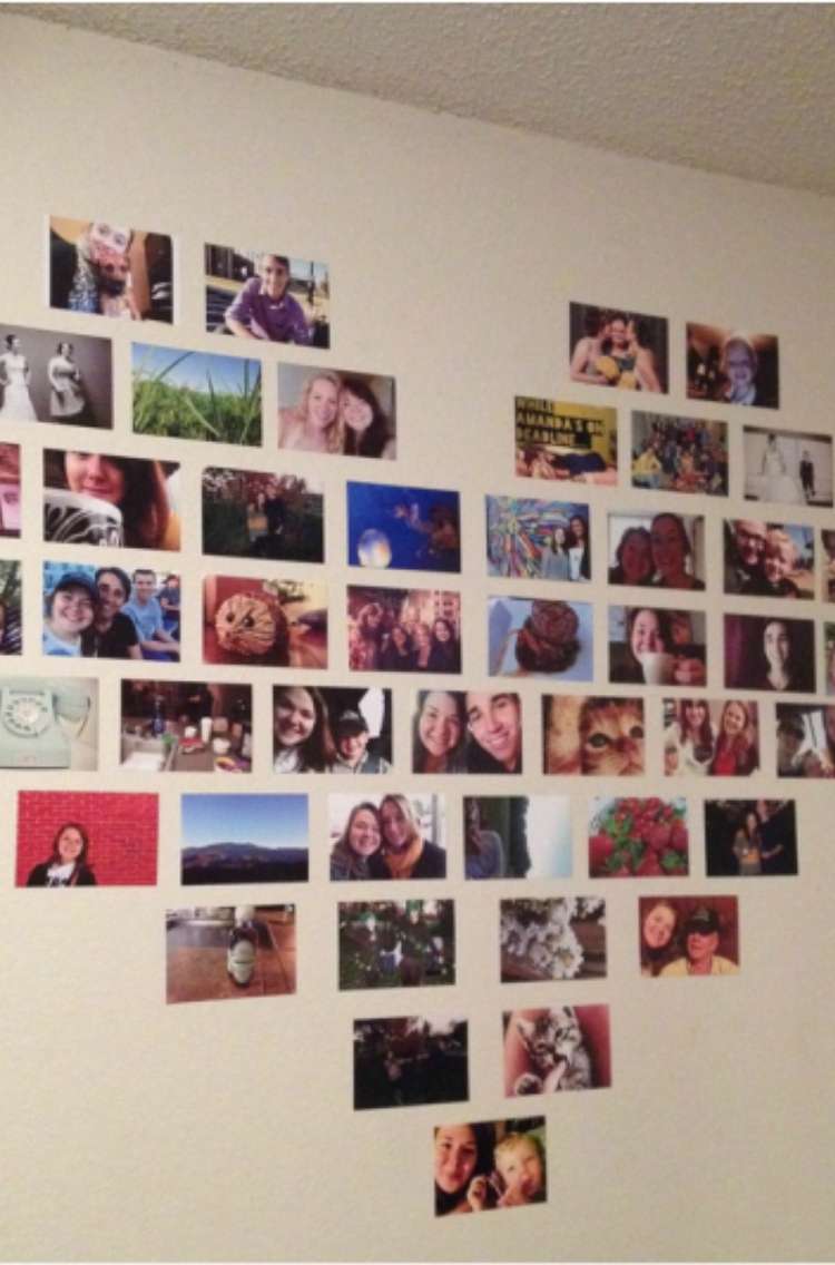 OneCrazyHouse Dorm Room Decor printed photos arranged into shape of a heart on a wall