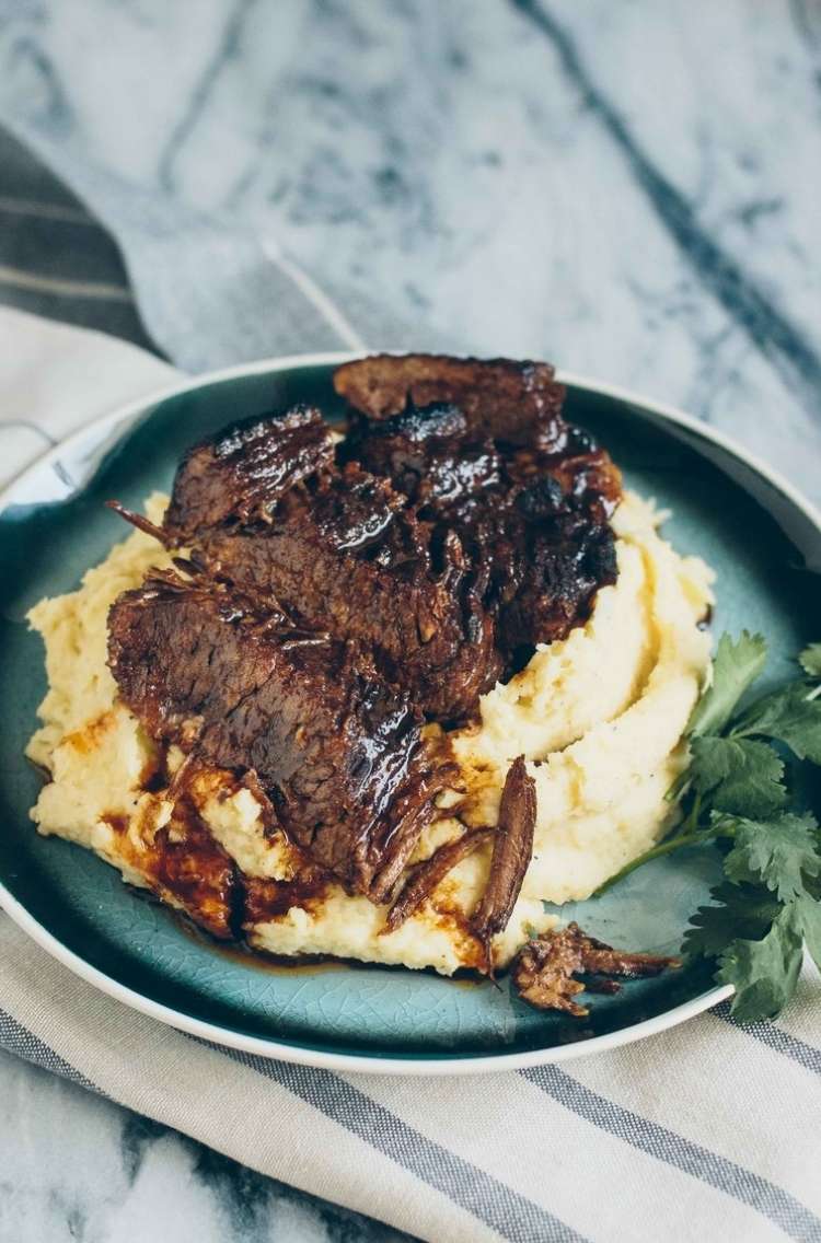 OneCrazyHouse Instant Pot Dinners Maple smoked brisket served over mashed potatoes