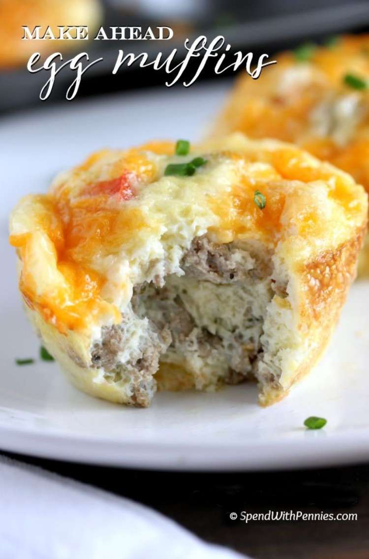 OneCrazyHouse Make Ahead Breakfast Egg cooked in a muffin tin filled with sausage on a plate.