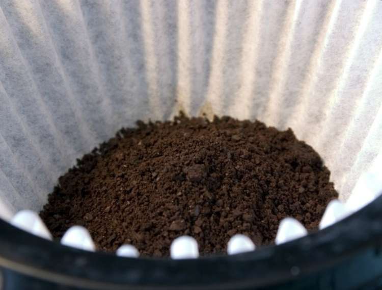 OneCrazyHouse Money Saving Hacks close up of a coffee filter with grounds in it.