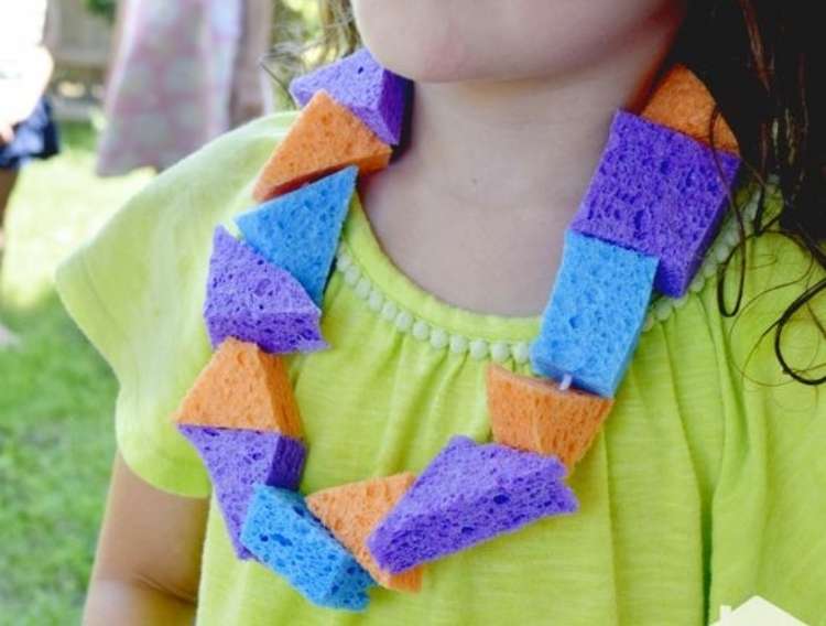 OneCrazyHouse pool storage child wearing necklace made from sponges