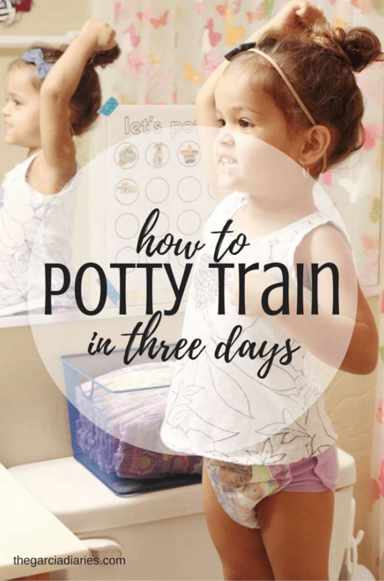 How to potty train in 3 days- Little gilr standing in front of a potty chart excited
