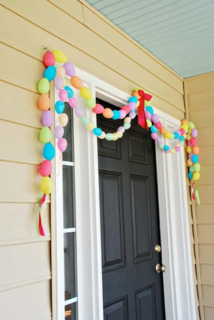 Decorative Multicolor Balloons on the Front Porch Door to Make Egg Garland