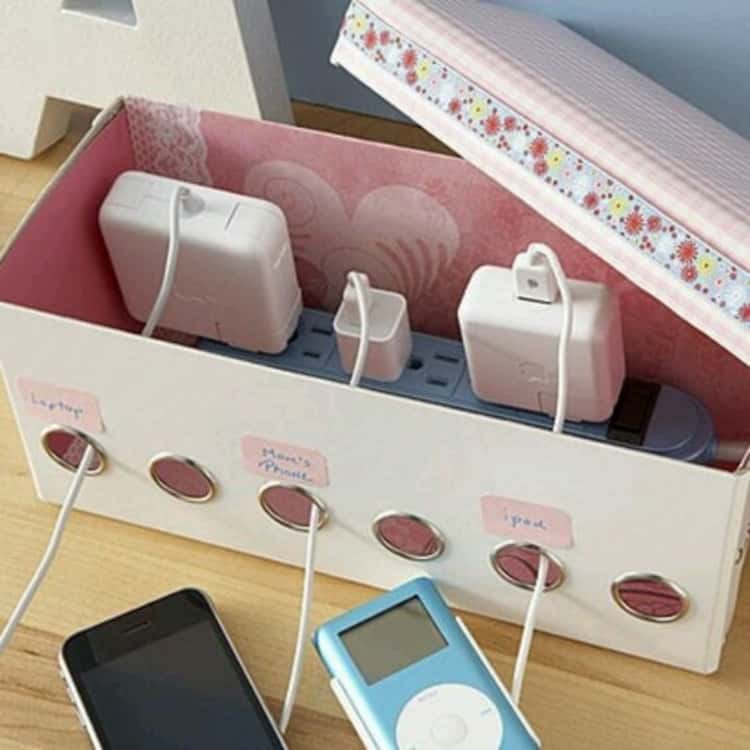 Cord Organizer Made From a Shoebox