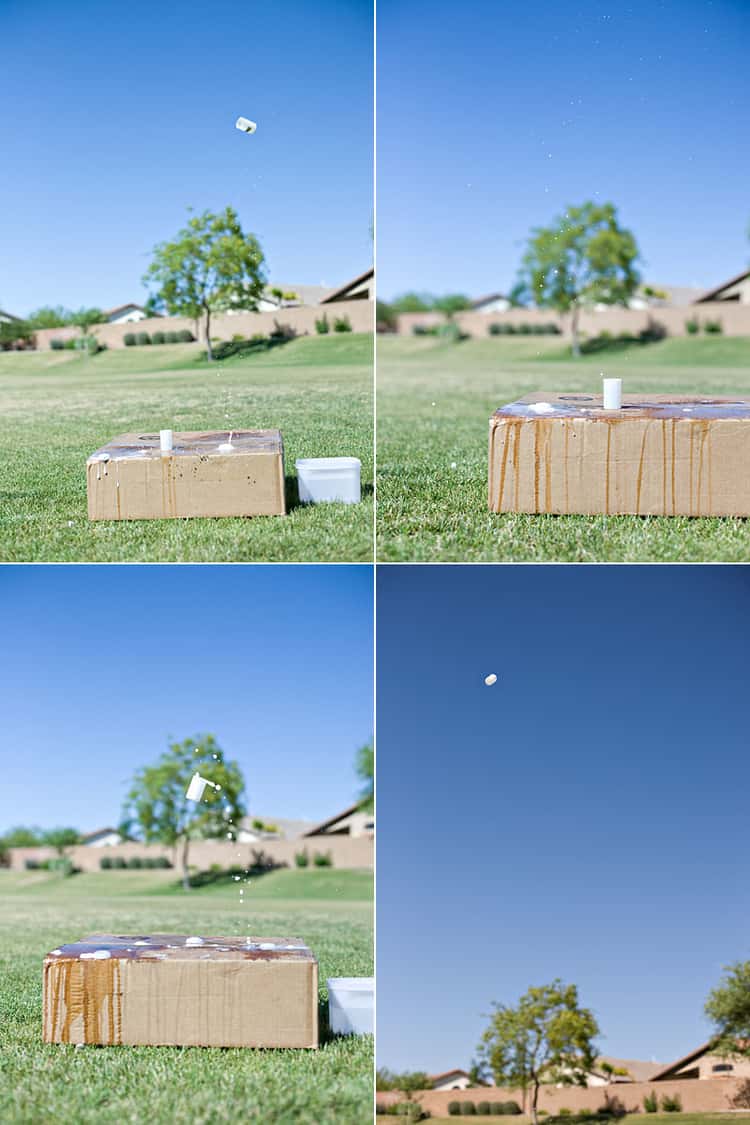 A photo collage illustrating the making of film canister rockets using water and alka-seltzer