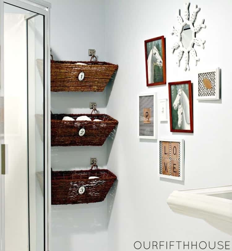 clever organization ideas to hide eyesores like the trash can, printer, laundry baskets, garden hose, etc.