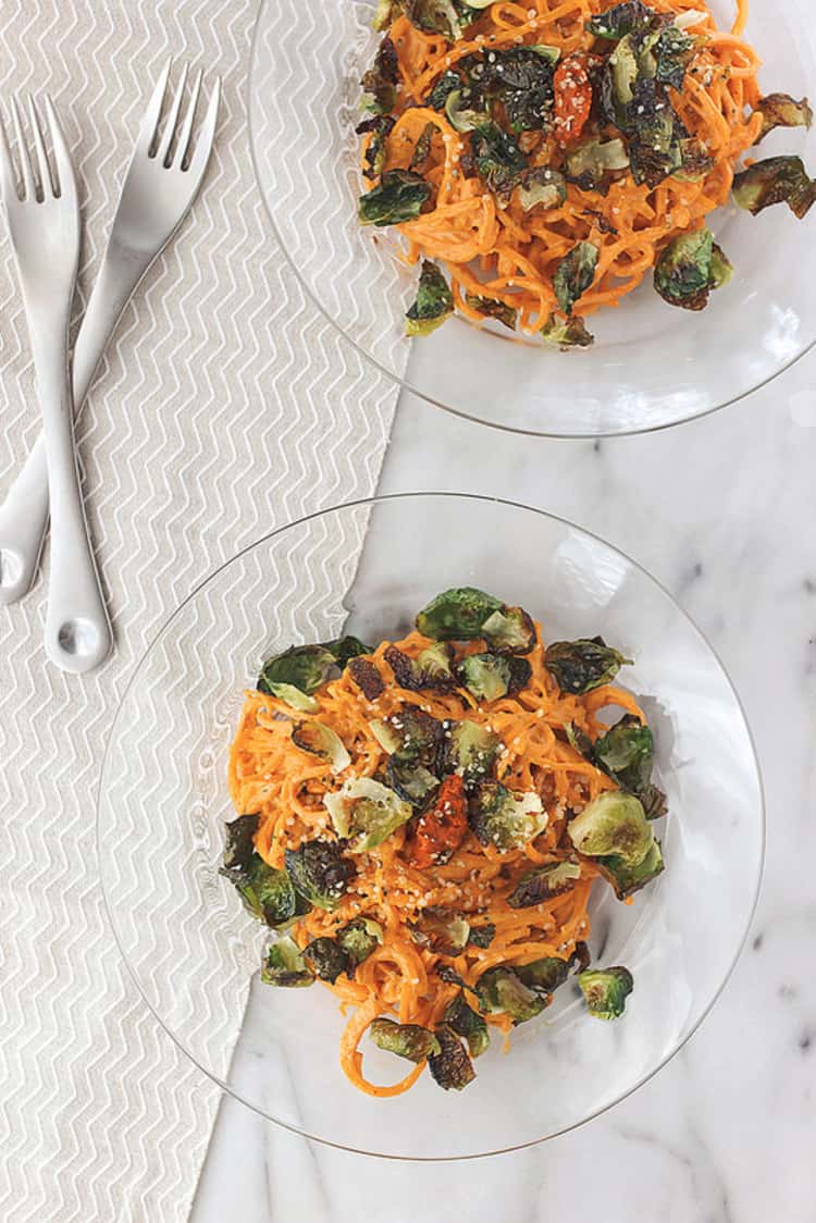 Spiralizer recipe - 2 plates of Butternut Squash Noodles