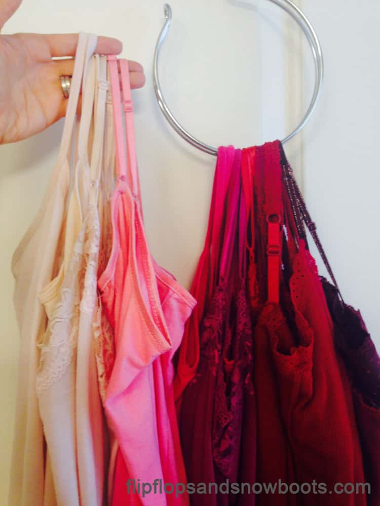 to save space, store camisoles on accessory hook