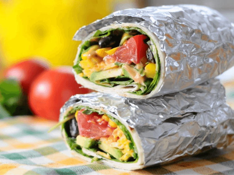 Southwestern Veggie Wrap with Creamy Smoke Dressing wrapped up in foil for a no cook dinner