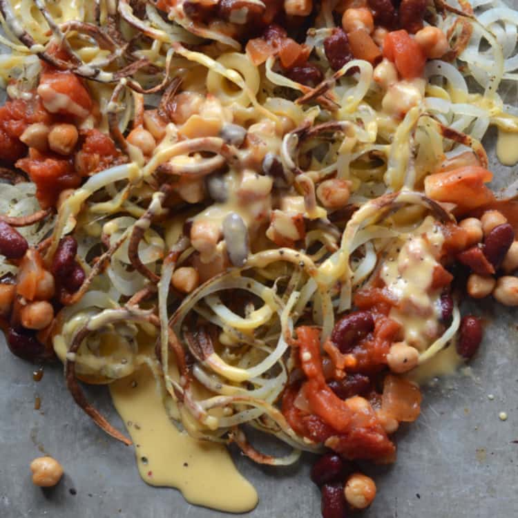 spiralizer recipe - chili cheese with spiralized potato fries