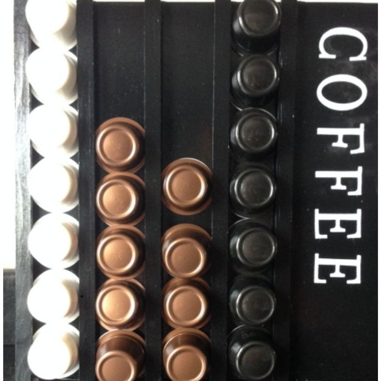 coffee pod storage inside cabinet