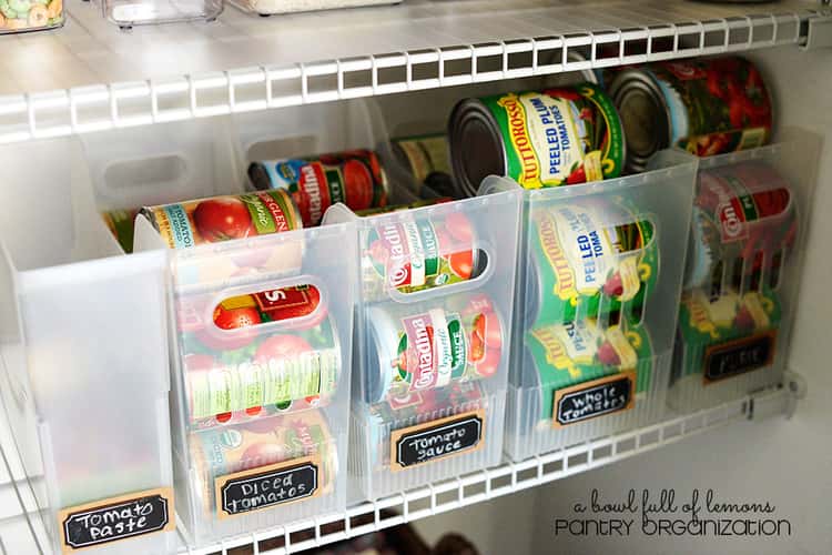 clear container store upright shelves stacked side by side with canned goods in it