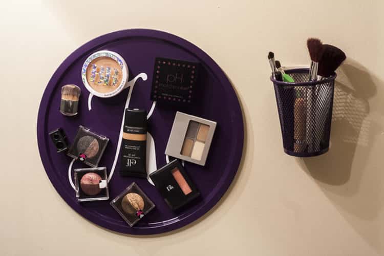 Round Cookie sheet turned into a cool magnetic makeup board 