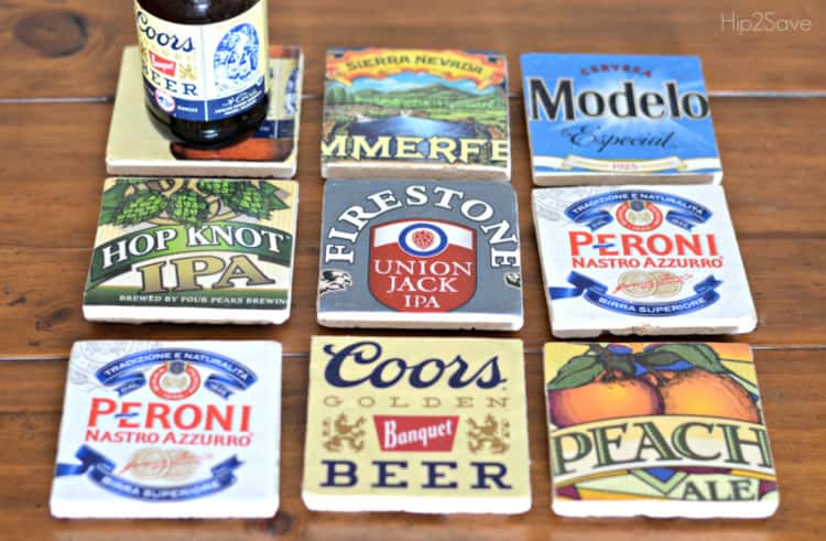 DIY beer coasters made from upcycled carton beer carriers