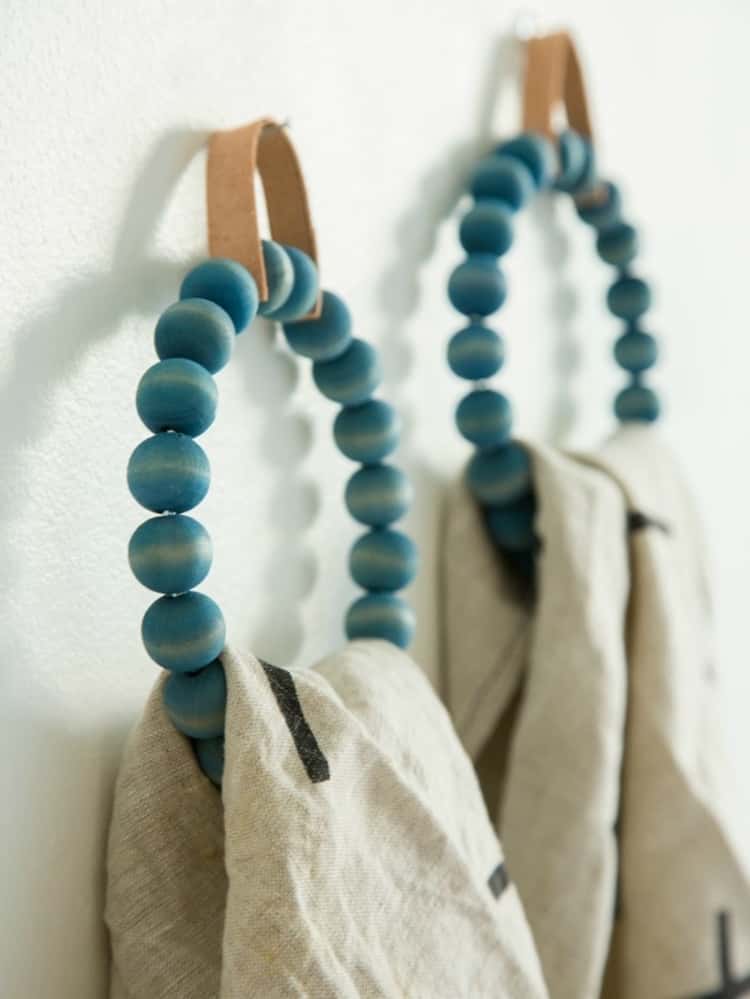 Towel rings wrapped in beads