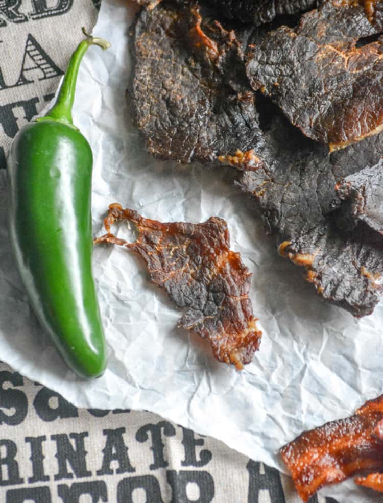 Homemade Dr. Pepper jalapeno beef jerky - great for a road trip snack!