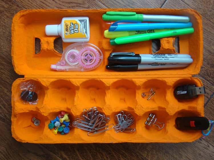 Egg carton in use a desk organizer for stationeries 