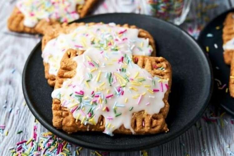 Plate showing home made pop tarts with candy sprinkle topping