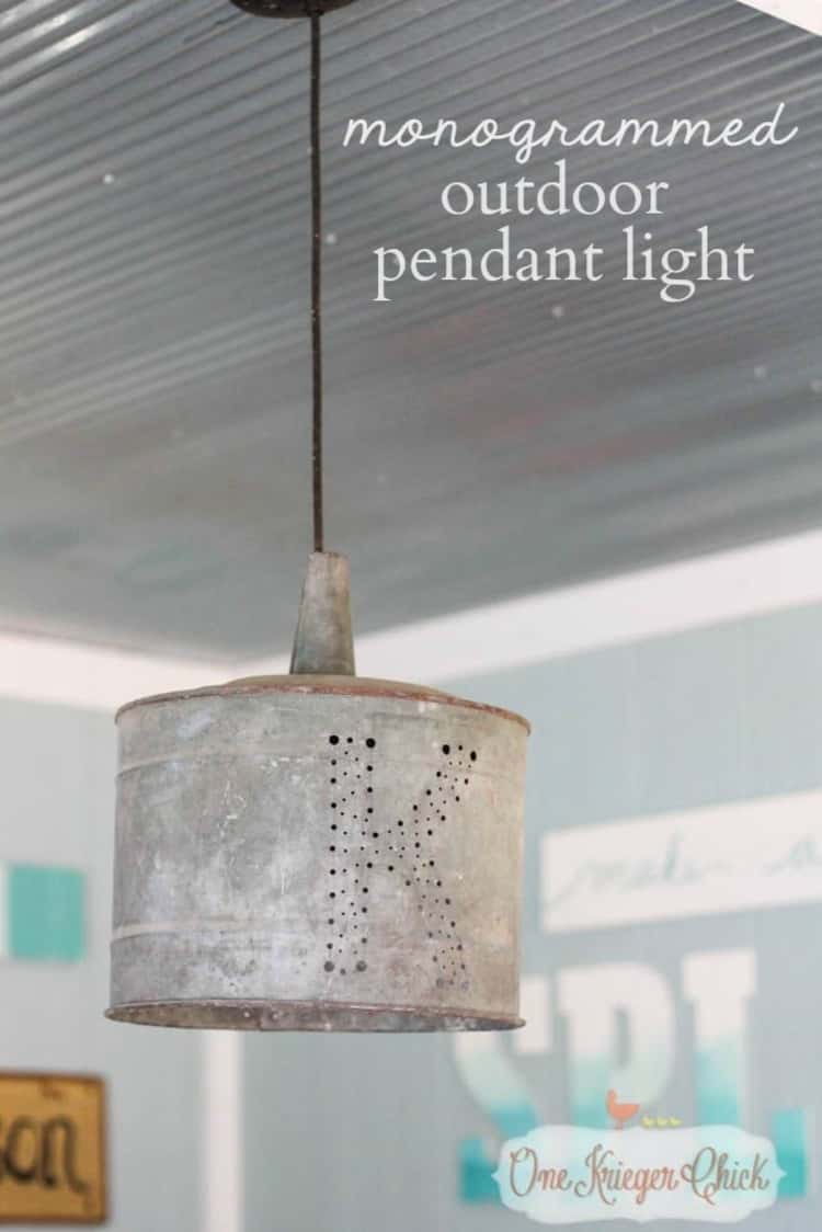 DIY Outdoor pendant light using bucket