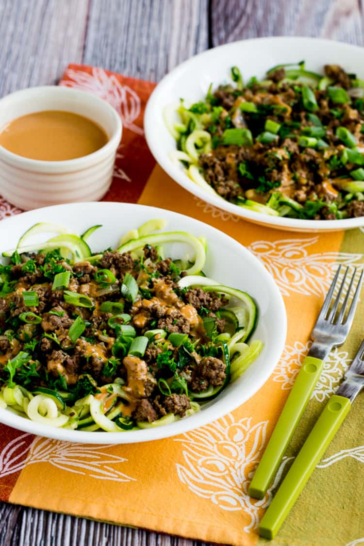 spiralizer recipe - 2 bowls of Middle Eastern Ground Beef Zoodles