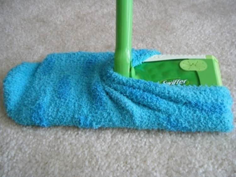 Swiffer mop head covered in a Chenile sock 