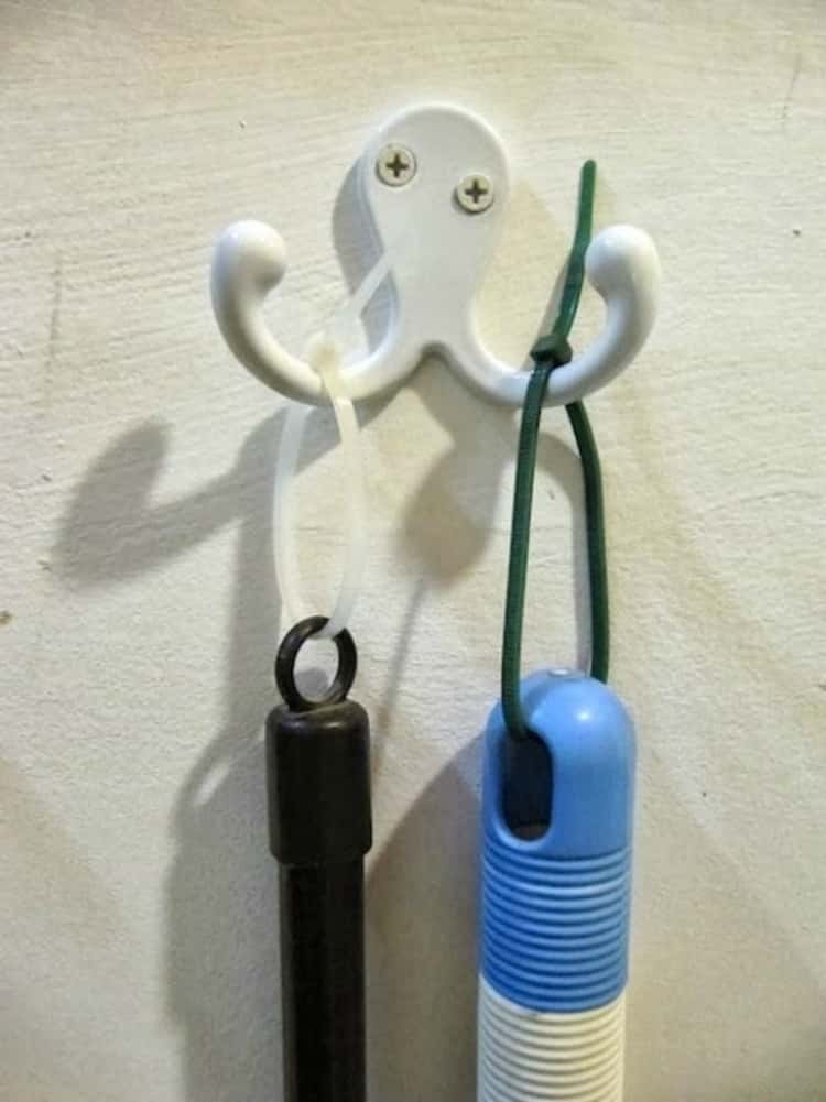 mops hang on a hook by use of zip ties