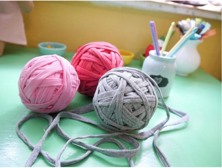 Balls of yarn made from Recycled T-shirts