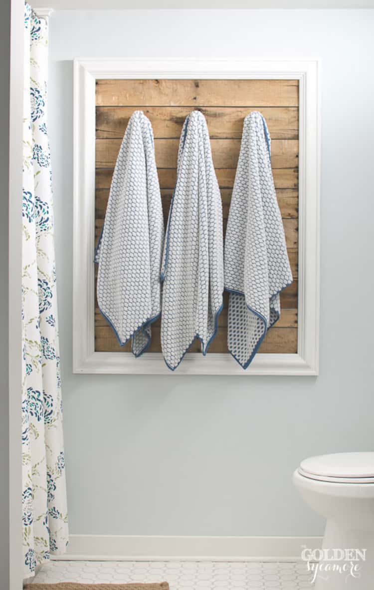 Framed pallet boards as towel holders