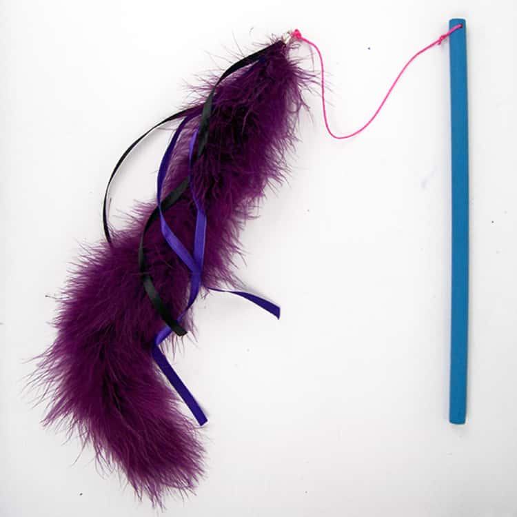 cat toy made from a feather boa