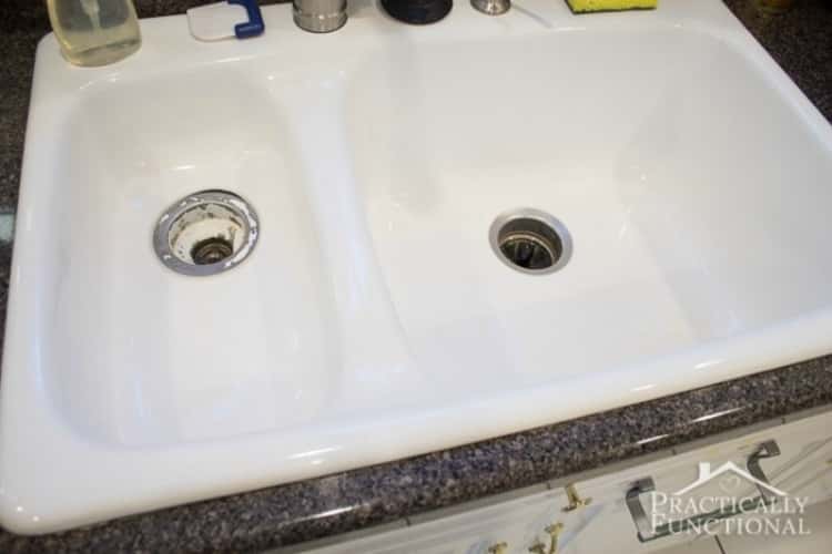 white porcelain sink with two sections (sinks) side by side