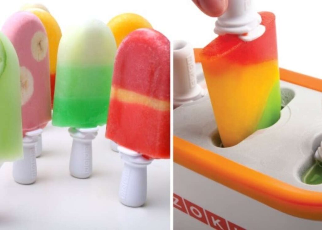 no bake summer desserts- colorful popcyles being made in an instant pop machine