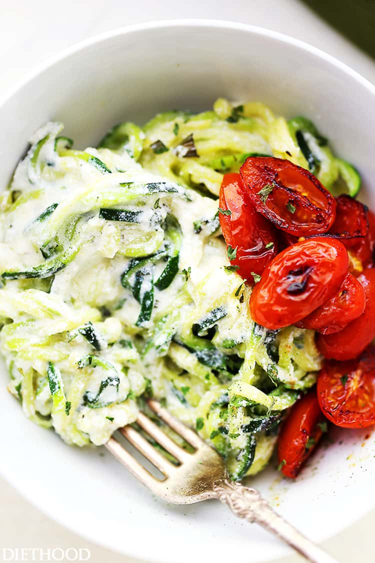 Spiralizer recipe - Creamy Ricotta Zucchini Noodles in a bowl 