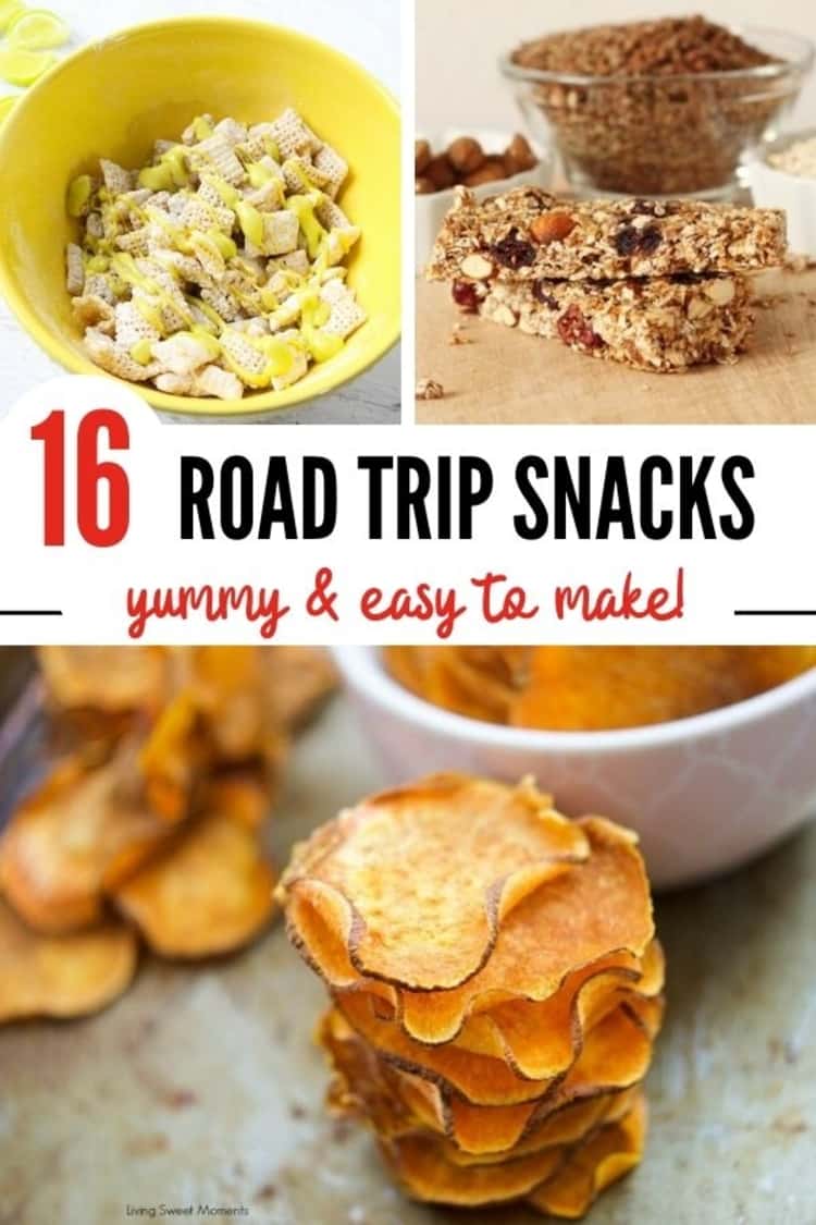 Road trip snacks pin collage